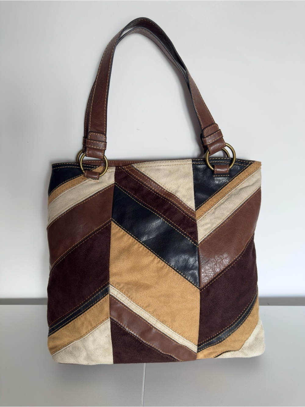 Axcess by Liz Claiborne Patchwork Faux Suede Faux Leather Tote Bag